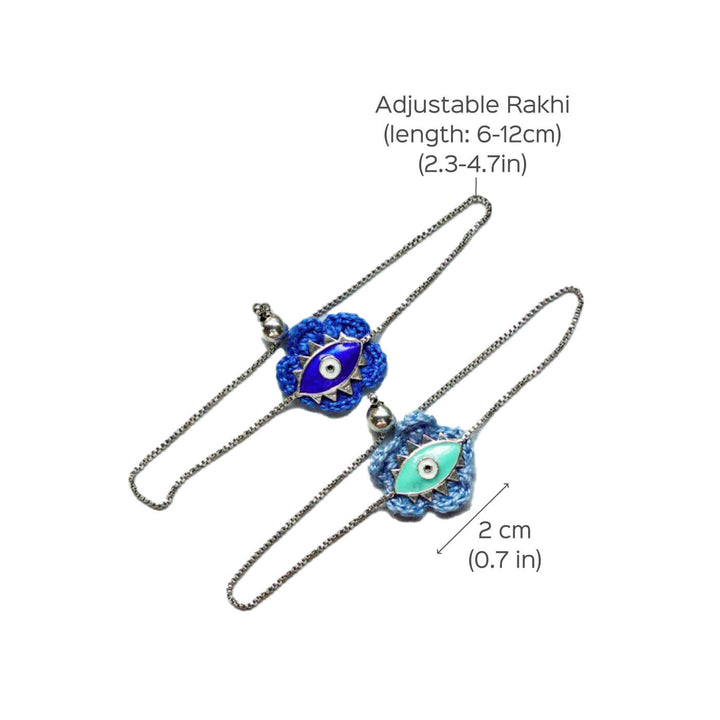 Handcrafted Evil Eye Silver Strap Rakhi For Kids With Rice & Roli