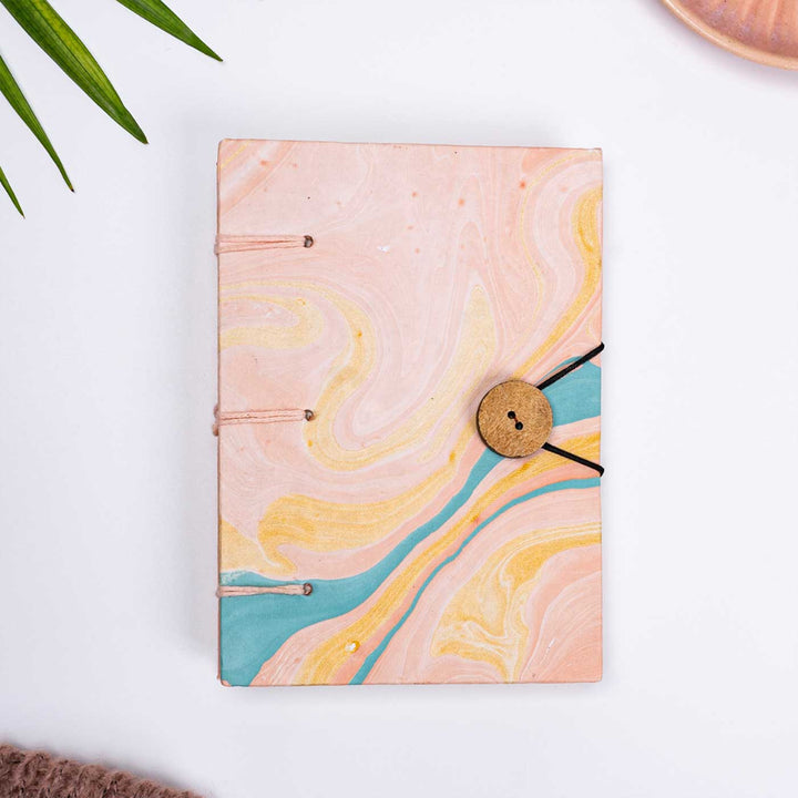 Handmade Unruled Blush Marble Button Hardbound Journal | 120 Gsm, 70 Pages