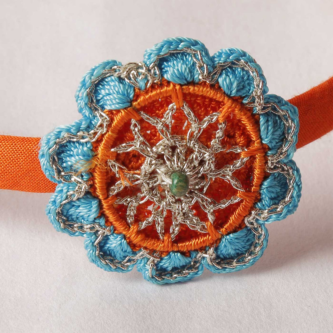 Handmade Blue & Orange Crochet Flower Headband