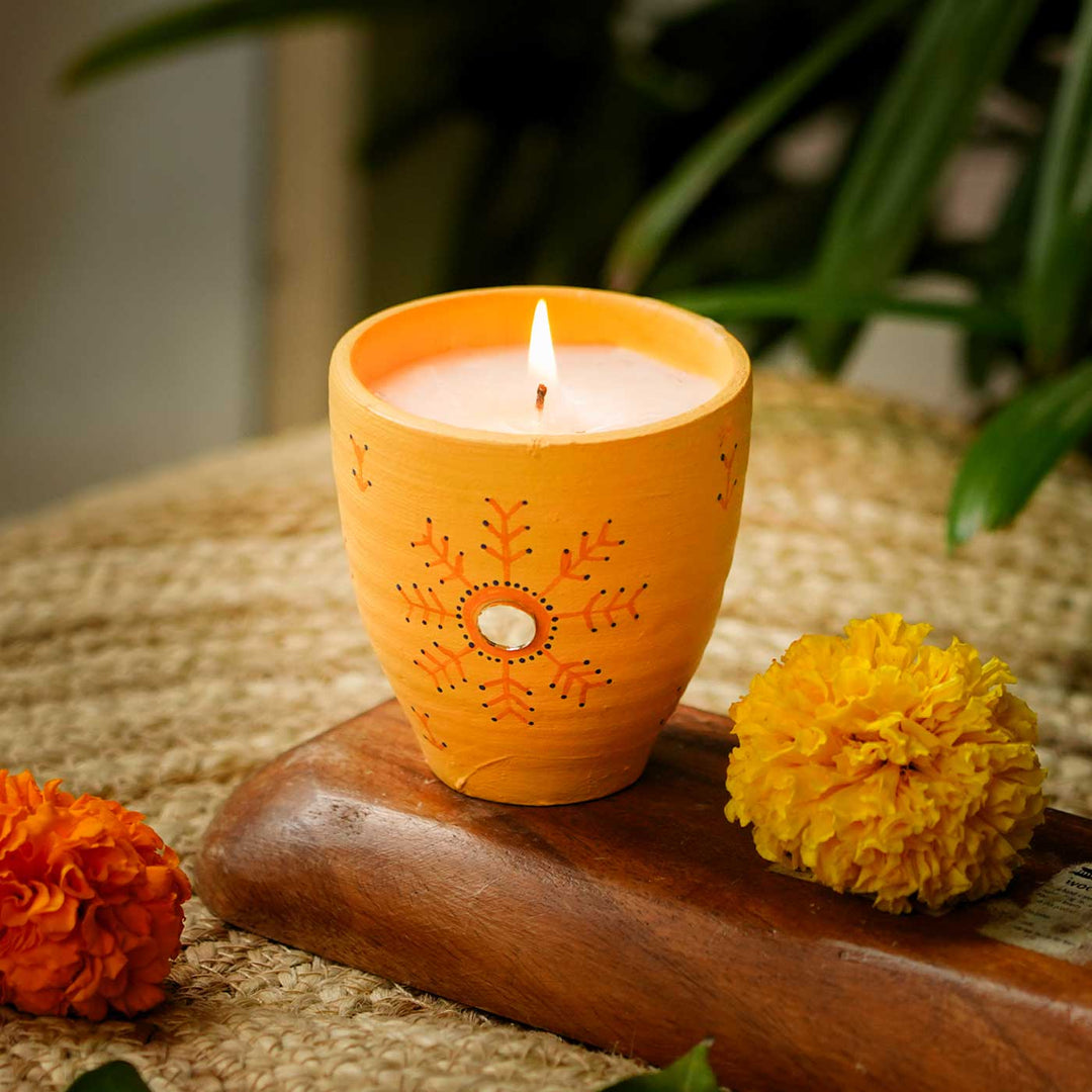 Hand-Painted Scented Yellow Terracotta Candle