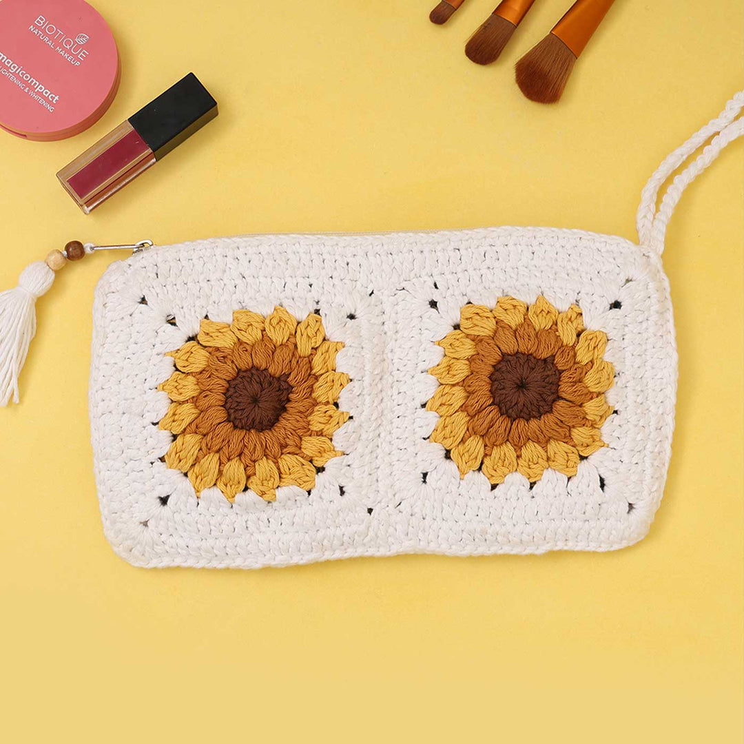 Handmade Crochet Sunflower Pouch