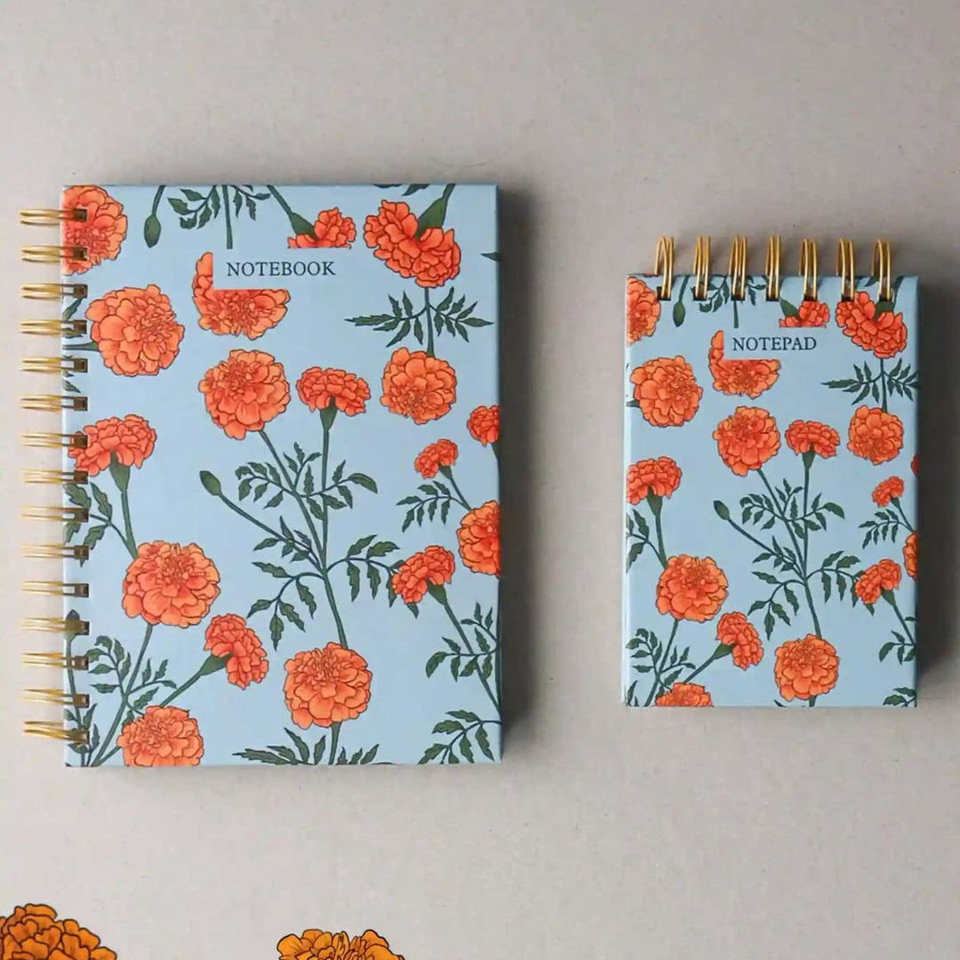 Handmade Genda Blue Spiral Notebook and Notepad Set | 80 Pages