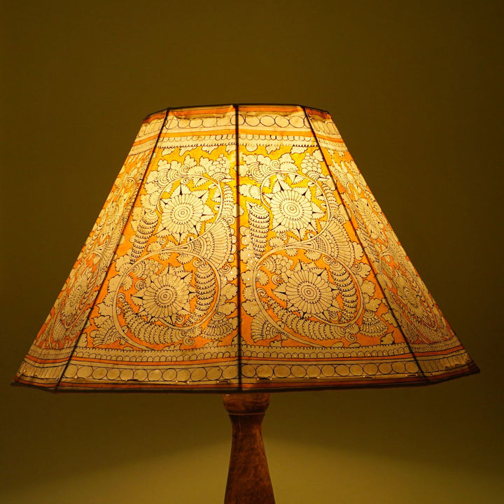 Yellow Floral Hand Painted Tholu Bommalata Lamp Shade | 16 inches