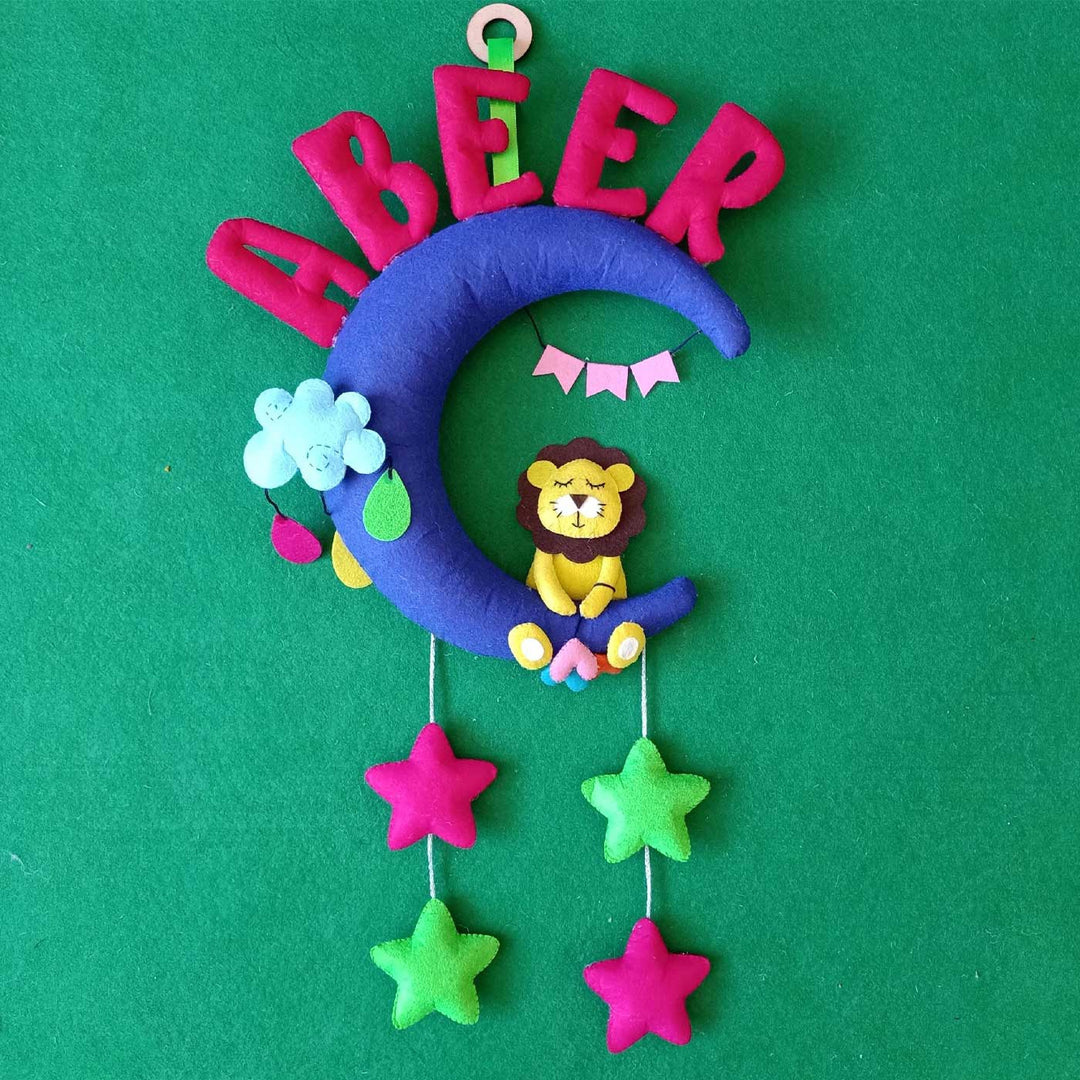 Personalized Handmade Lion, Moon & Star Theme Felt Kids Name Plate