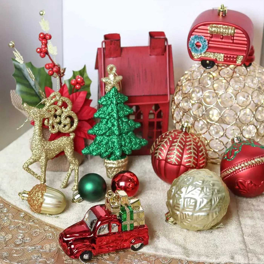 Red, Green & Gold theme Christmas Ball Ornaments For Decoration | Set of 60