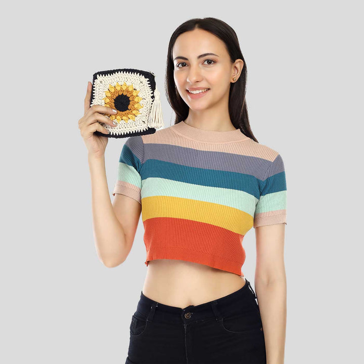 Handmade Crochet Sunflower Pouch