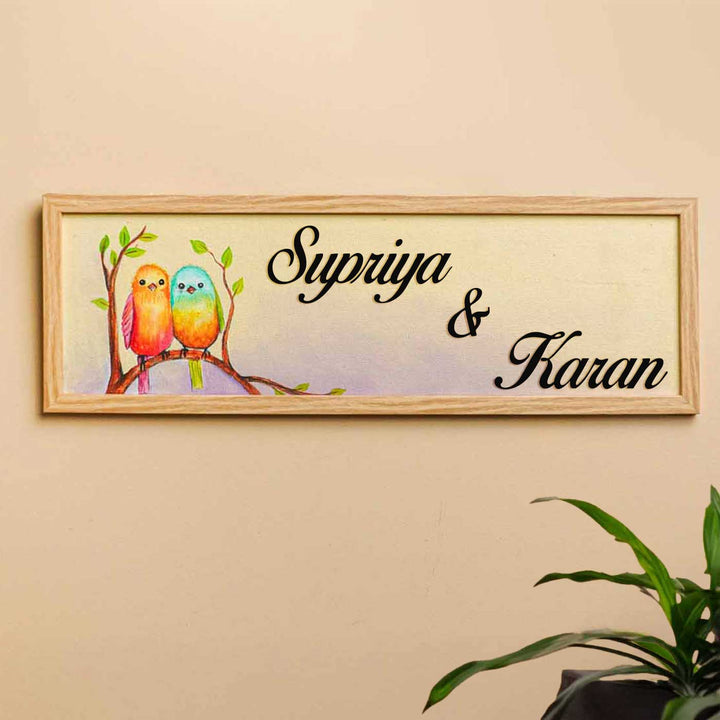 Personalized Love Birds Theme Mdf Wood Name Plate