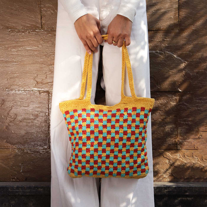 Handmade Crochet Checkered Shoulder Bag