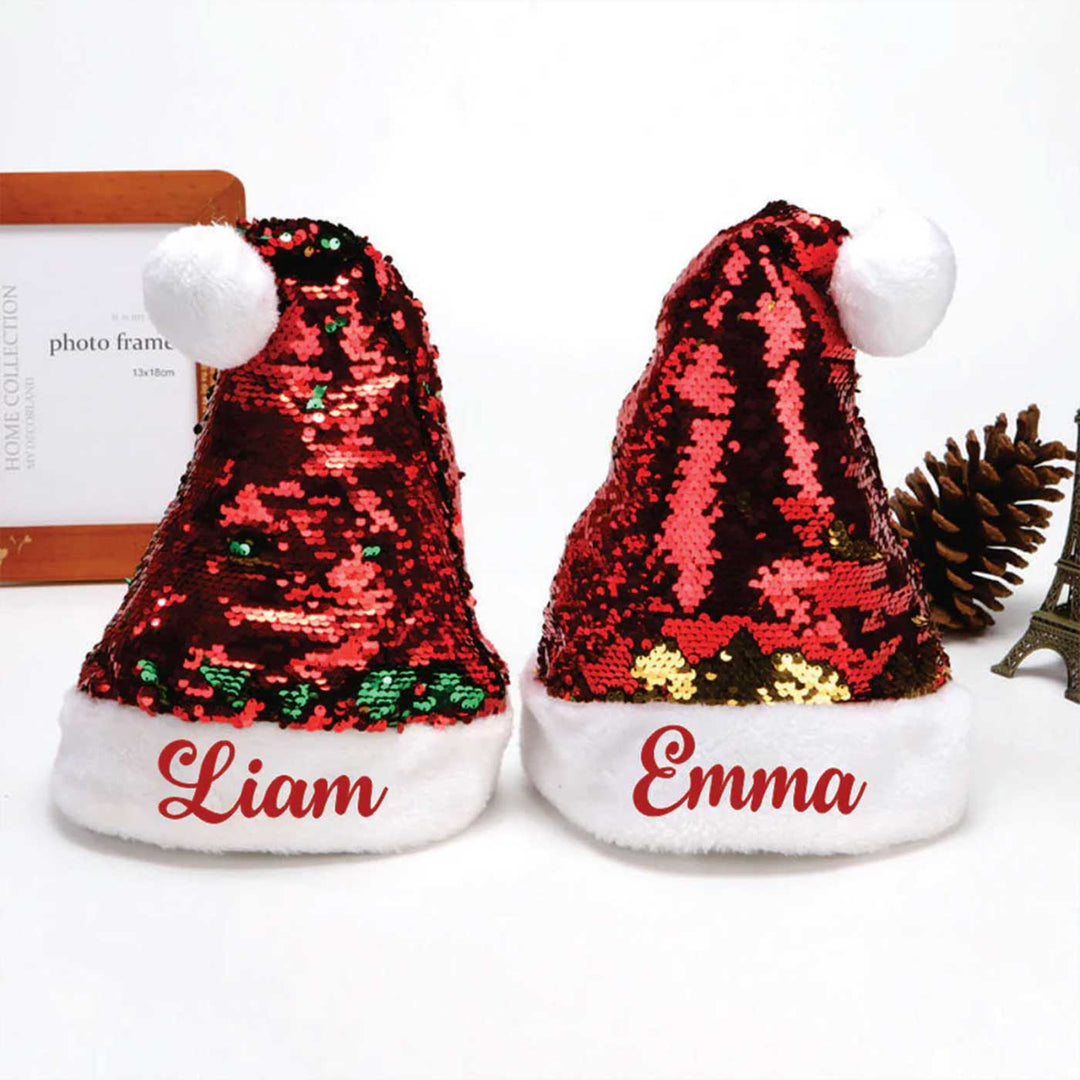 Personalized Sequined Red & Green Christmas Santa Hat | Xmas Gifting Ideas