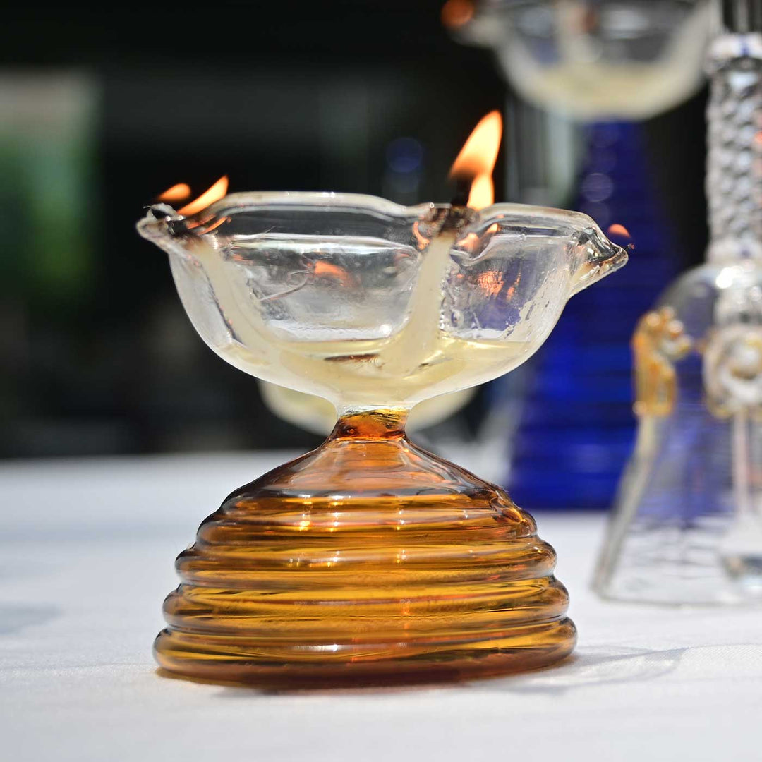 Handmade Amber Small Borosil Glass Oil Lamp / Diya | 2.2 inch