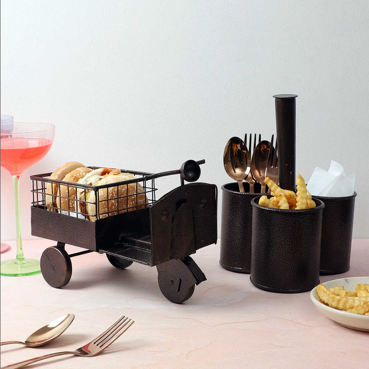 Handmade Wagon Platter & Cutlery Holder | Set of 2