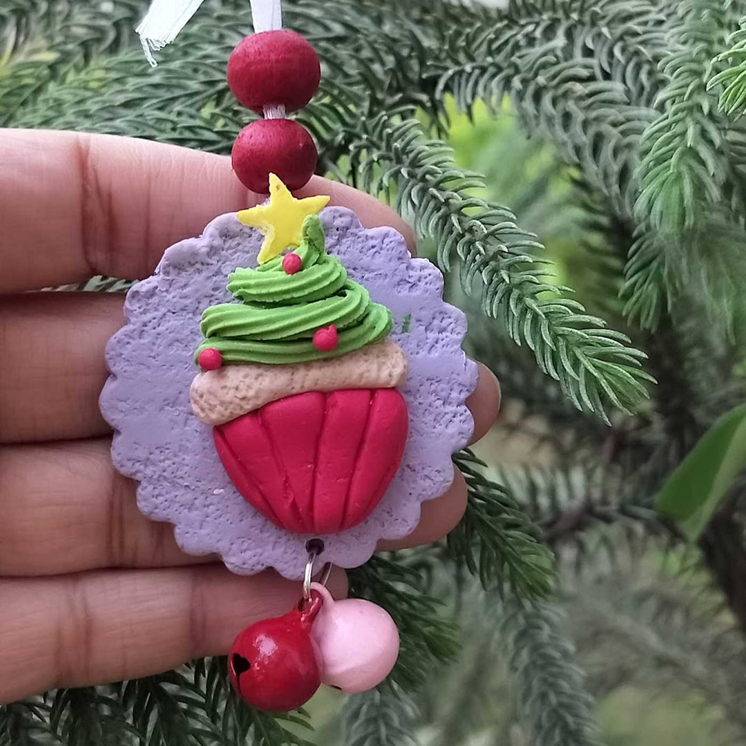 Handmade Clay Ornaments With Bell For Christmas Tree Decoration | Set Of 7