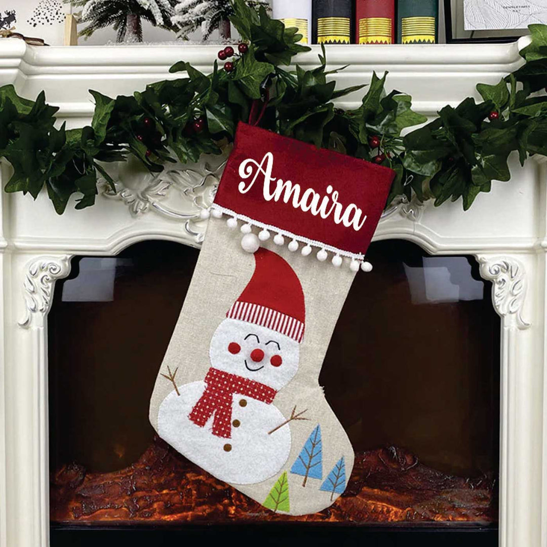 Personalized Pom-Pom Fiesta Linen & Cotton Stockings For Christmas Decoration