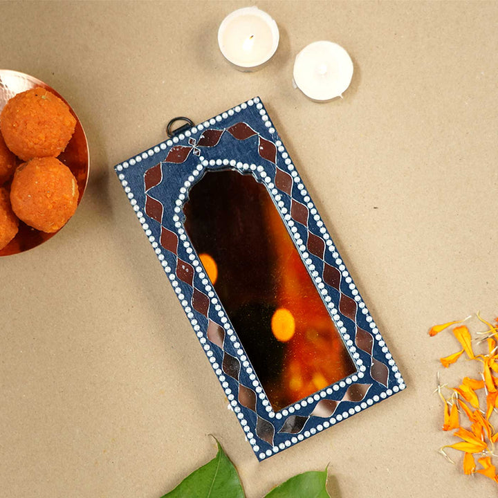 Handmade Dark Blue MDF Jharokha Mirror