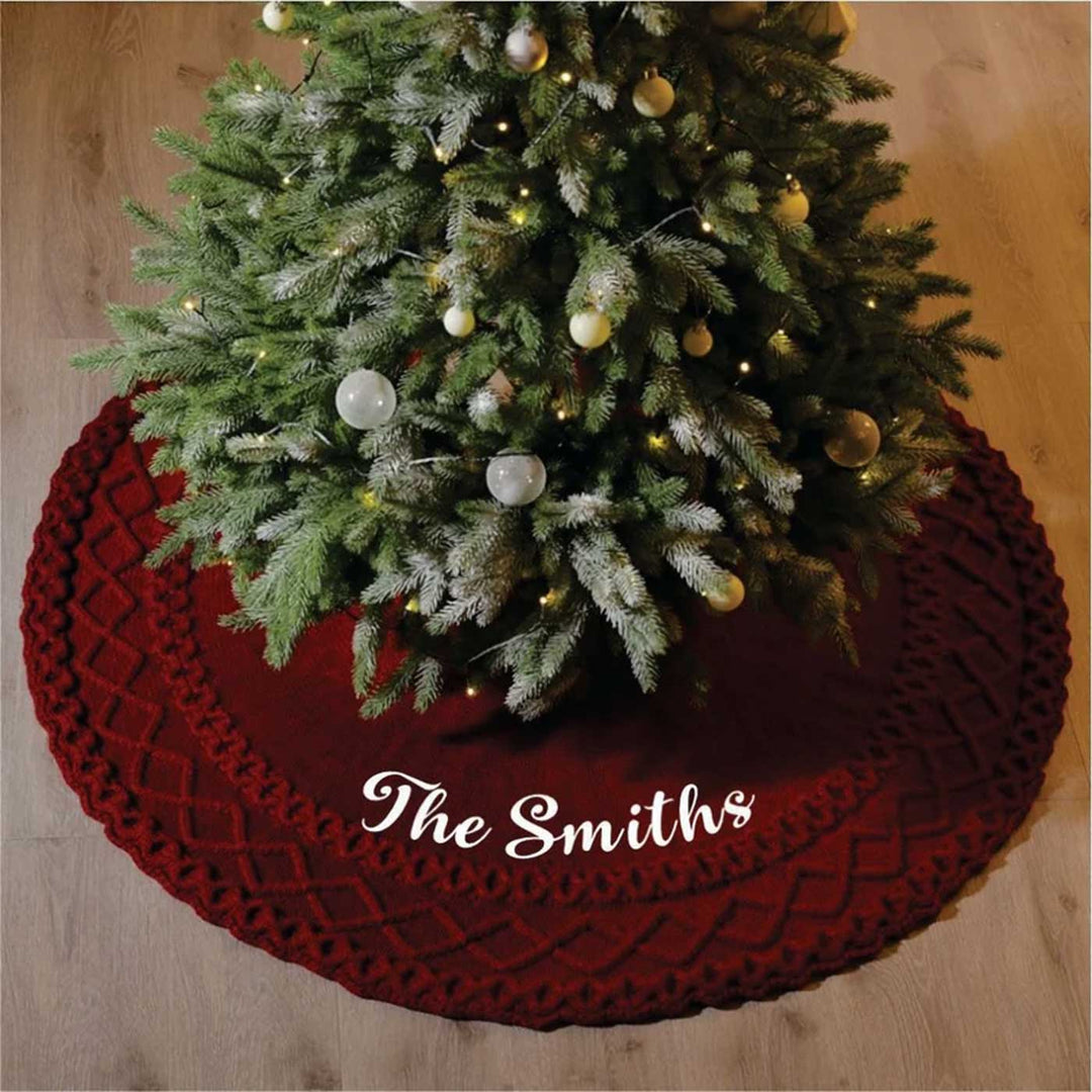 Personalized Crochet Crimson Circle Crochet Tree Skirt For Christmas Tree Decoration