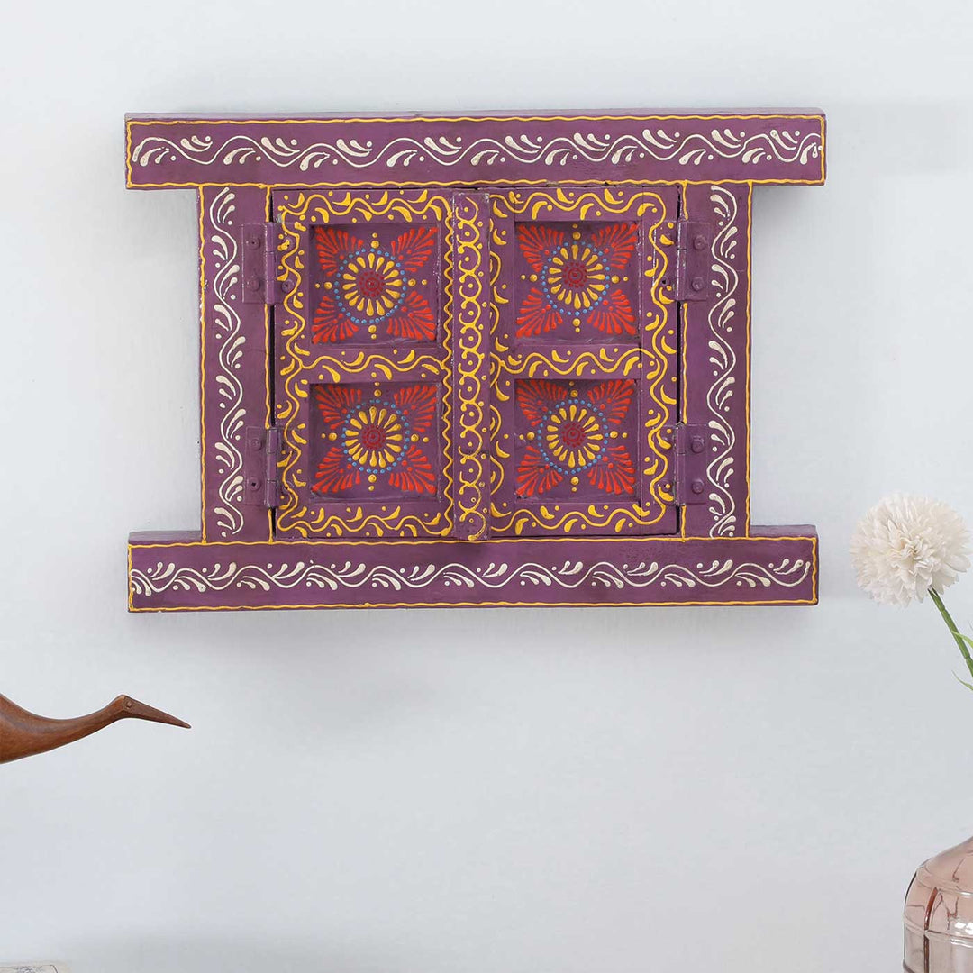 Handmade Decorative Purple Wooden Window Wall Decor