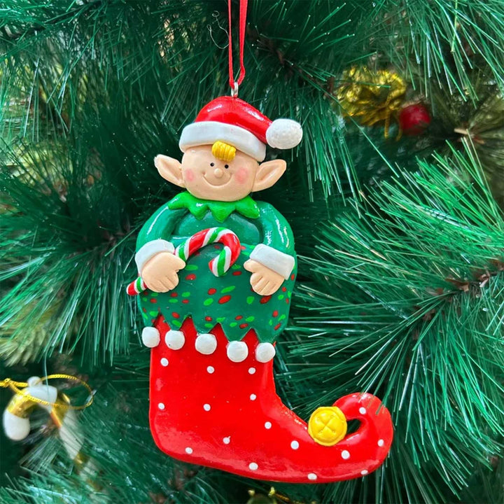 Handmade Elf With Candy Cane Clay Ornaments For Christmas Tree Decoration