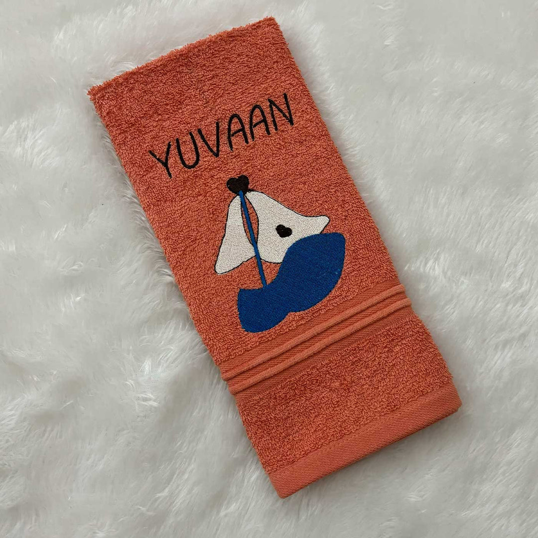 Personalized Embroidered Yatch Design Cotton Hand Towel