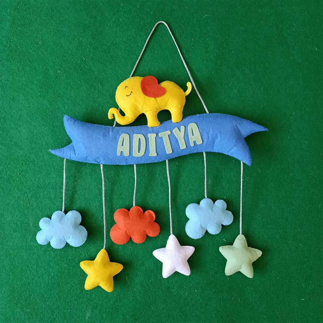 Personalized Handmade Yellow Elephant Theme Felt Kids Name Plate