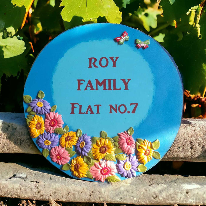 Personalized Handmade Floral Round Mdf Wood Name Plate