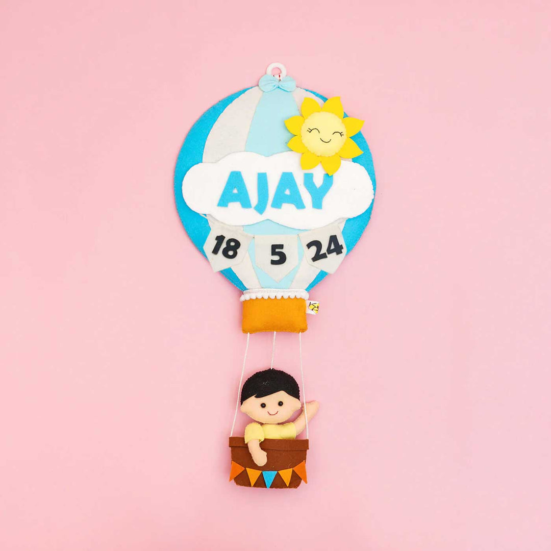 Hand-stitched Hot Air Balloon Felt Kids Nameplate With Birthdates