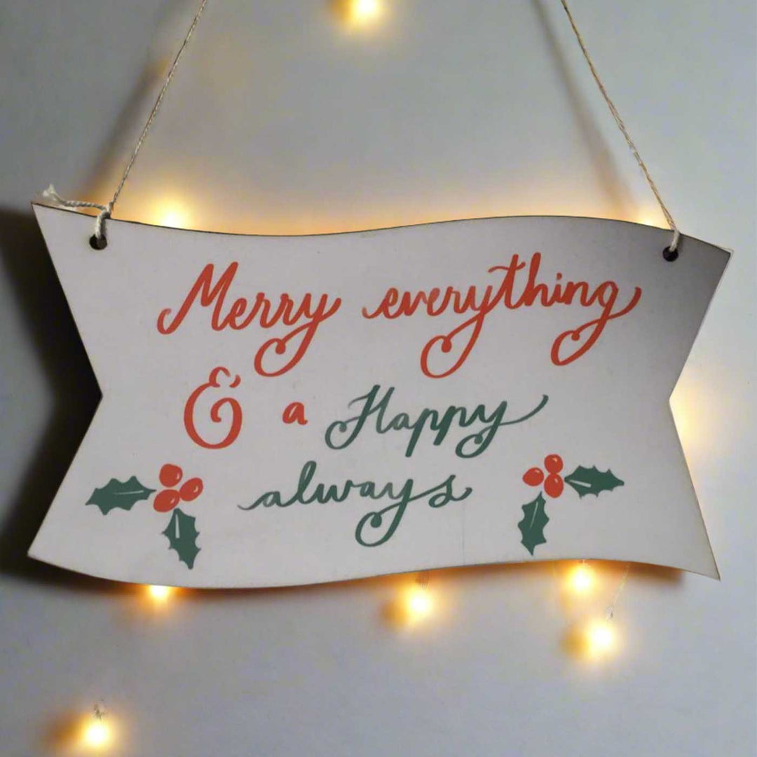 Handmade Merry & Bright Mdf Wood Hanging For Christmas Wall Decoration