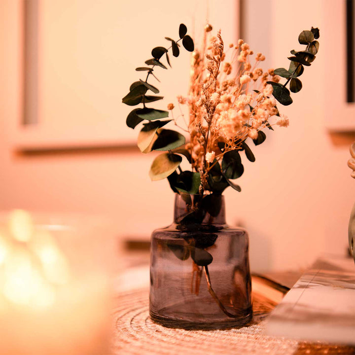 Cocoa Charm Glass Vase With Dried Flower Bunch