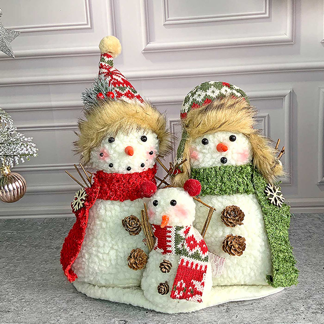 Plush Snowman Trio Family Woolen Decor For Christmas Table Decoration