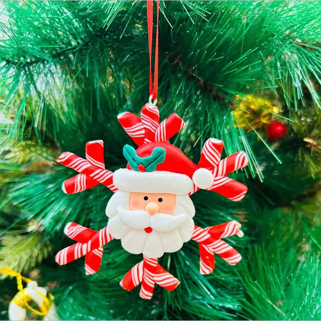 Handmade Santa In A Snowflake Clay Ornaments For Christmas Tree Decoration