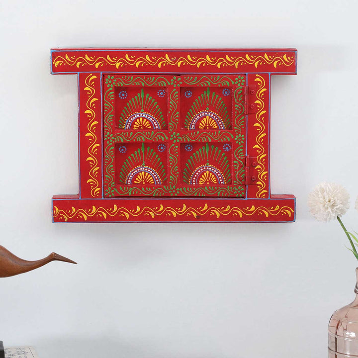 Handmade Decorative Red Wooden Window Wall Decor