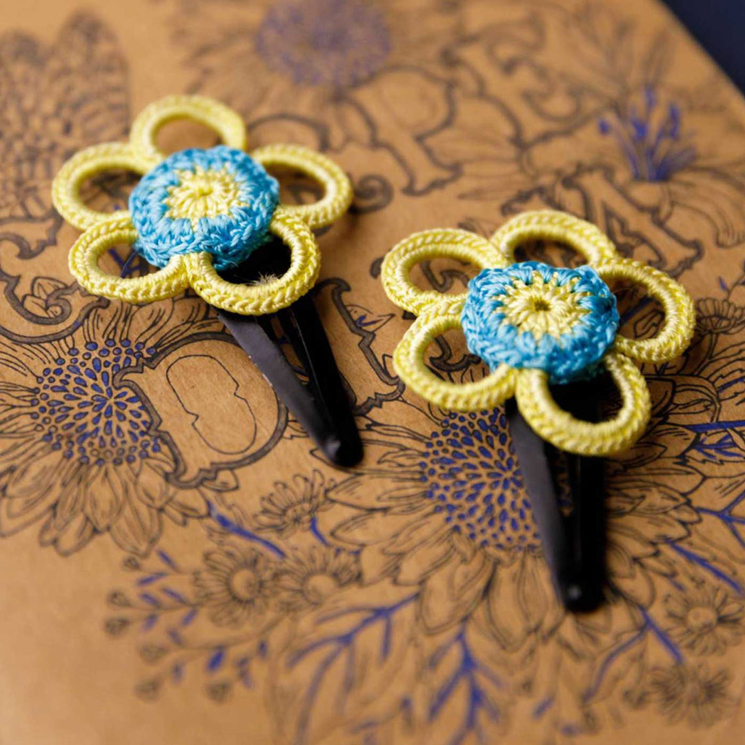 Handmade Teal Dahlia Flower Hair Clips | Set of 2