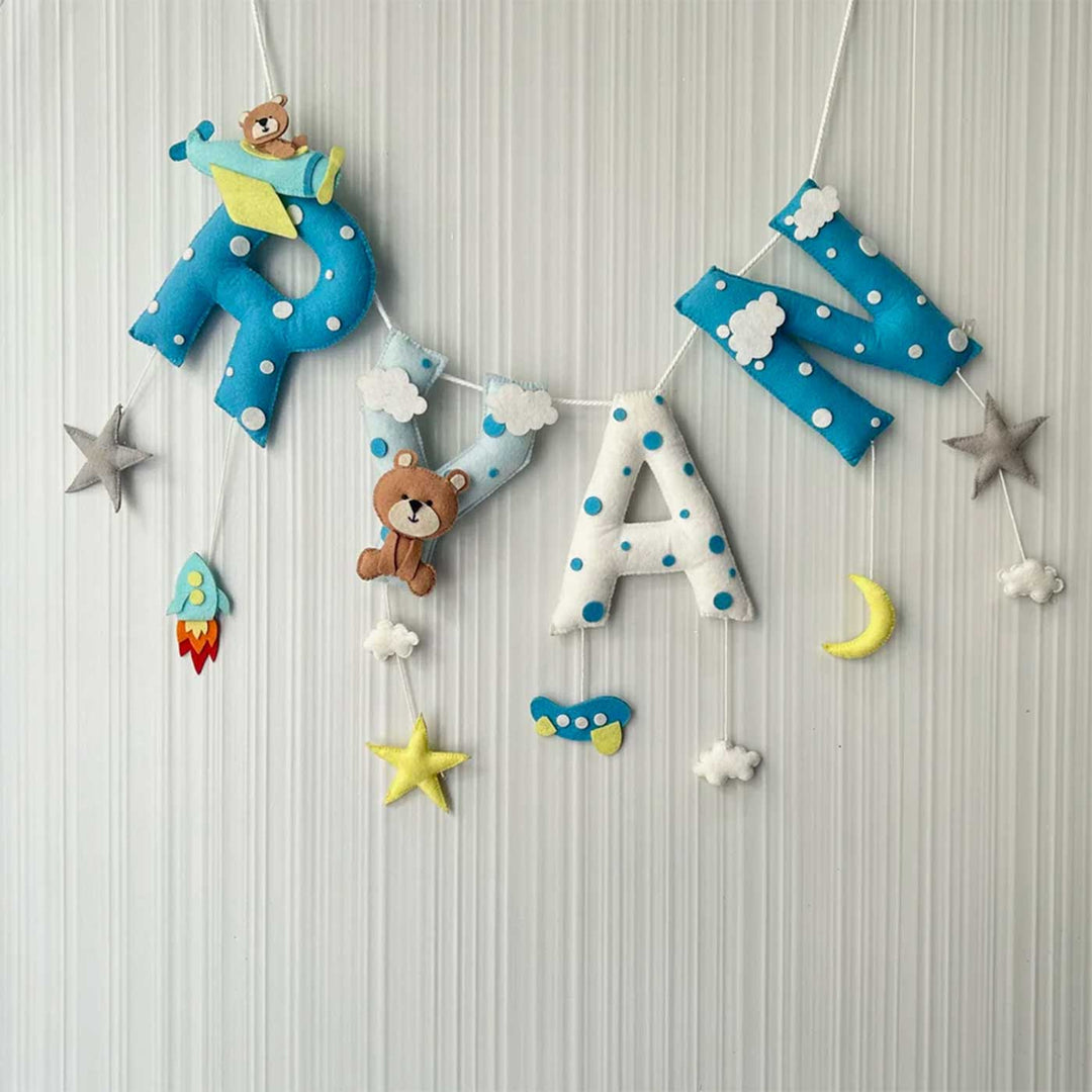 Personalized Teddy On A Plane Name Bunting Garland Felt Bunting / Garland For Kids