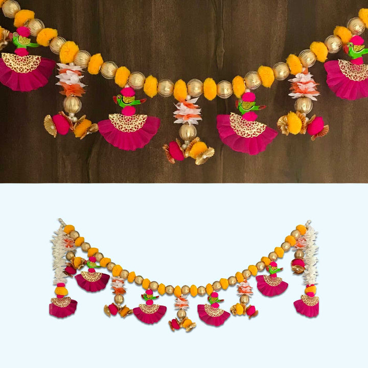 Handmade Parrot And White Gajra Side Hangings Toran