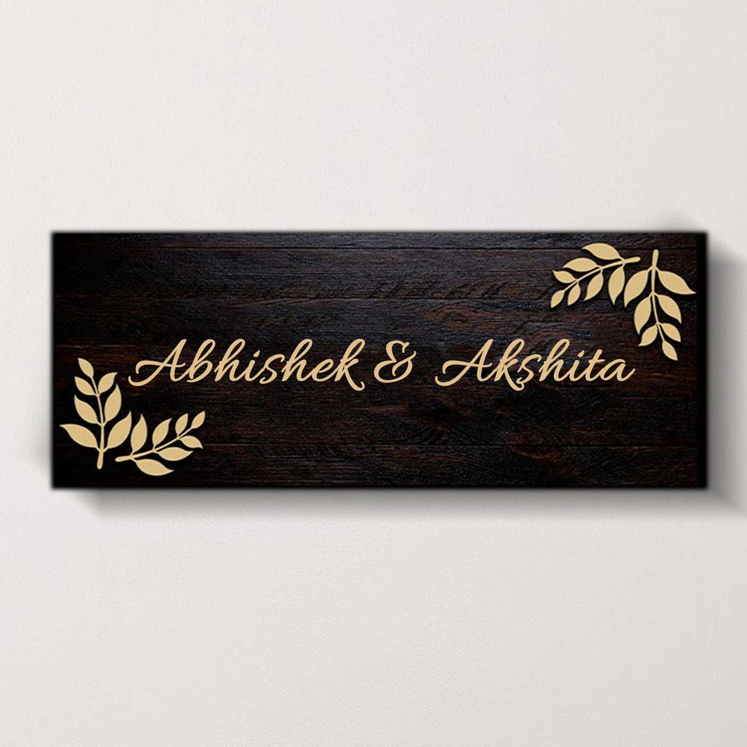 Personalized Printed Wooden Floral Nameplate For Couples