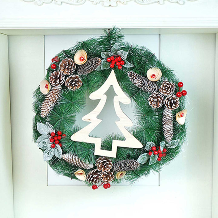 Xmas Tree With Pinecones Berries & Mushroom Buds Wreath For Christmas Wall Decoration