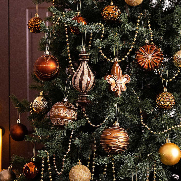 Brown Mocha & Gold Chandelier themed Christmas Ball Ornaments For Decoration | Set of 60