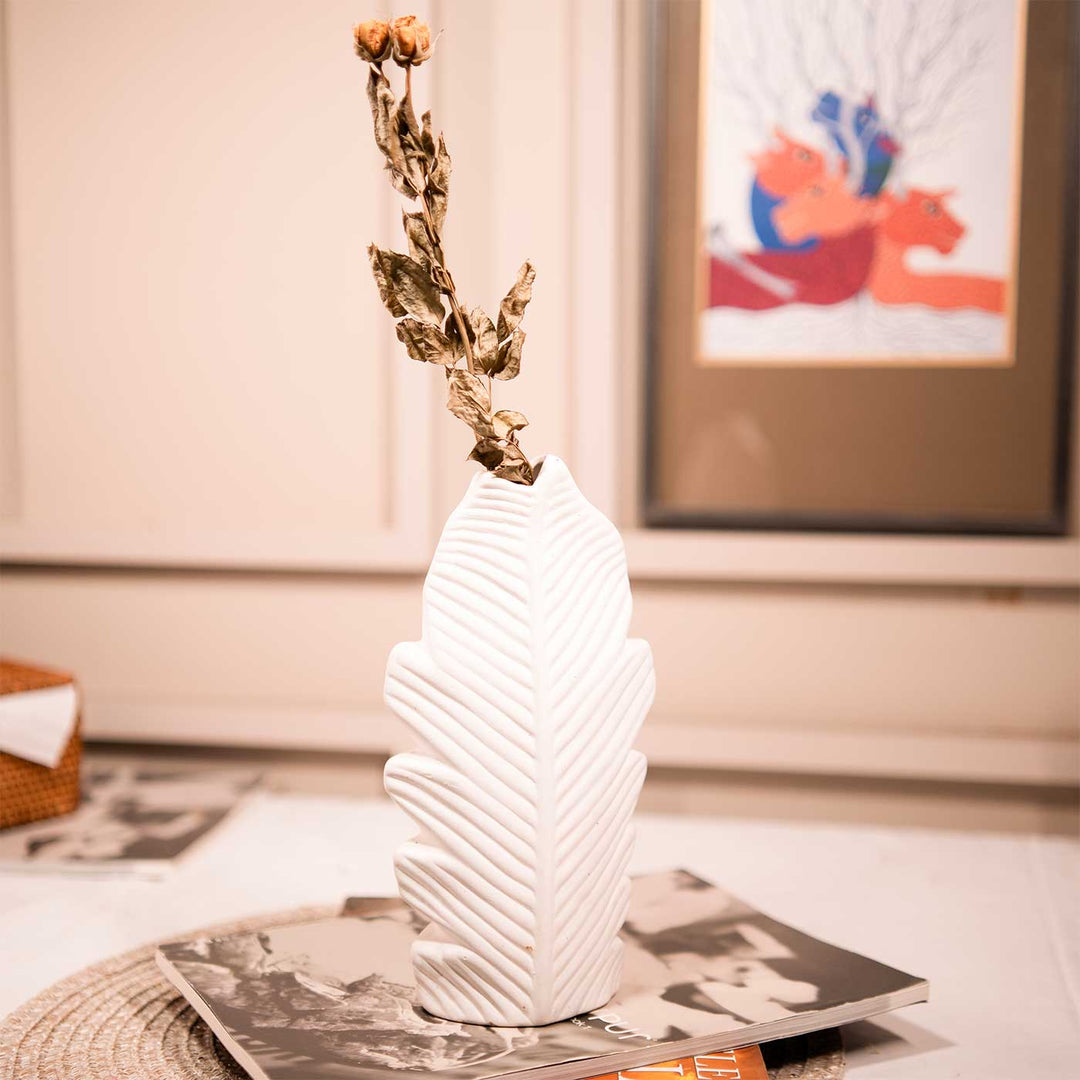 White Leaf Shaped Ceramic Vase