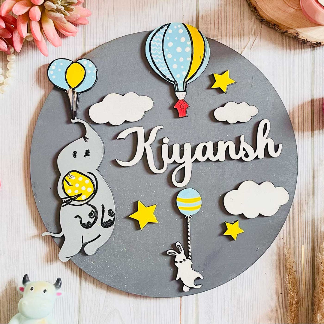 Personalized Hand-Painted Flying Dumbo Mdf Wood Kids Name Plate