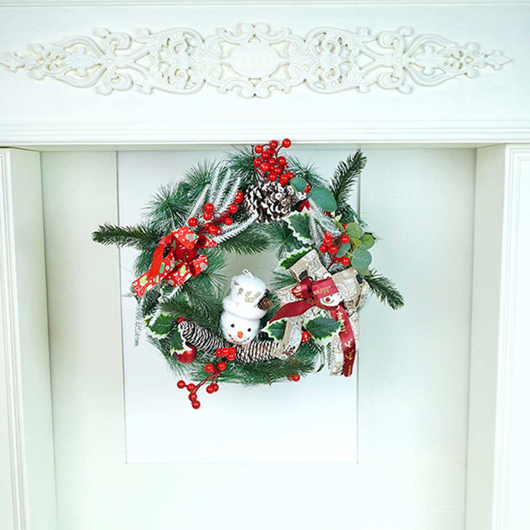 Double Bow Snowman Face Wreath For Christmas Wall Decoration