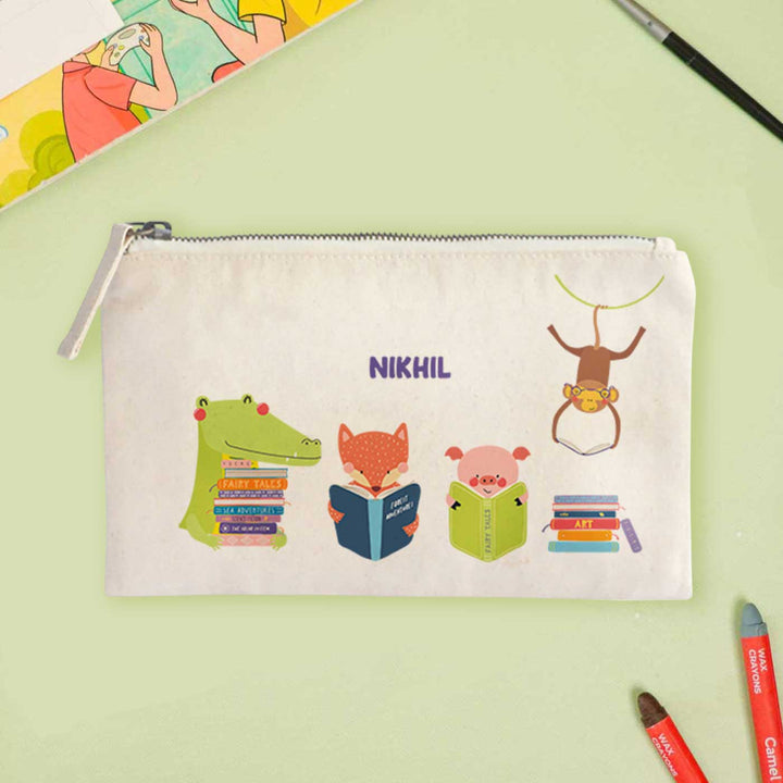 Personalized Animal Library Theme Cotton Pencil Pouch