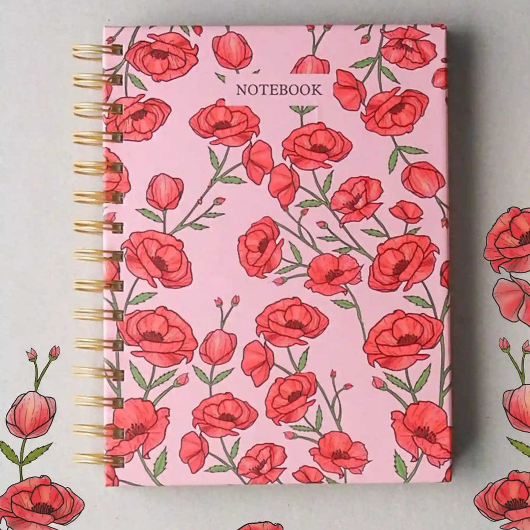 Handmade Khaskhas Red Spiral Notebook and Notepad Set | 80 Pages