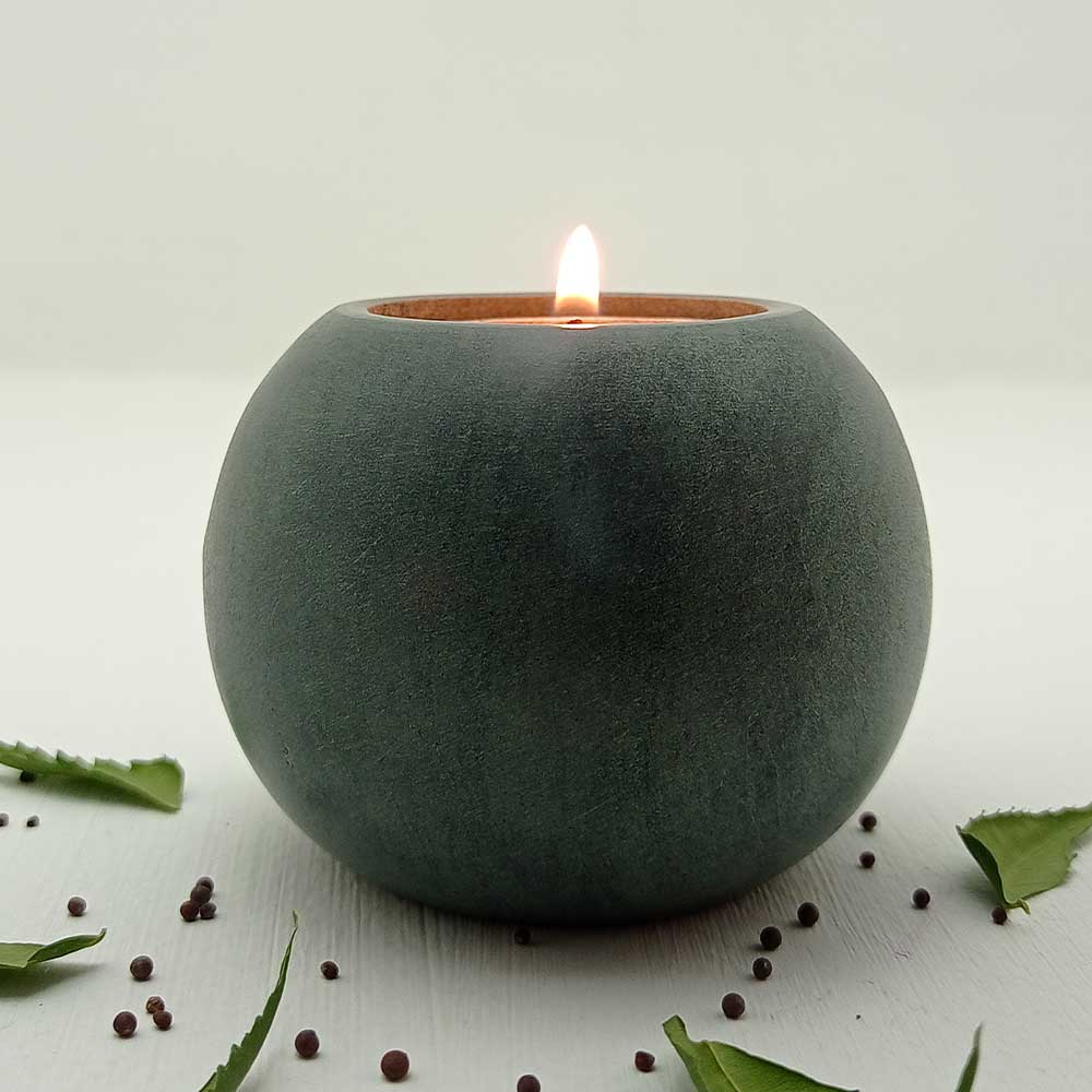 Handmade Grey Dara Round Candle Holder | Set of 2