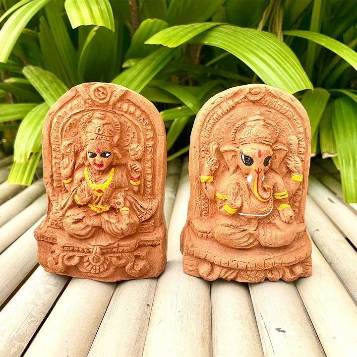 Handmade Plantable Ganesha & Lakshmiji Idols With Marigold & Tulsi Seeds Gift Hamper | Set of 12