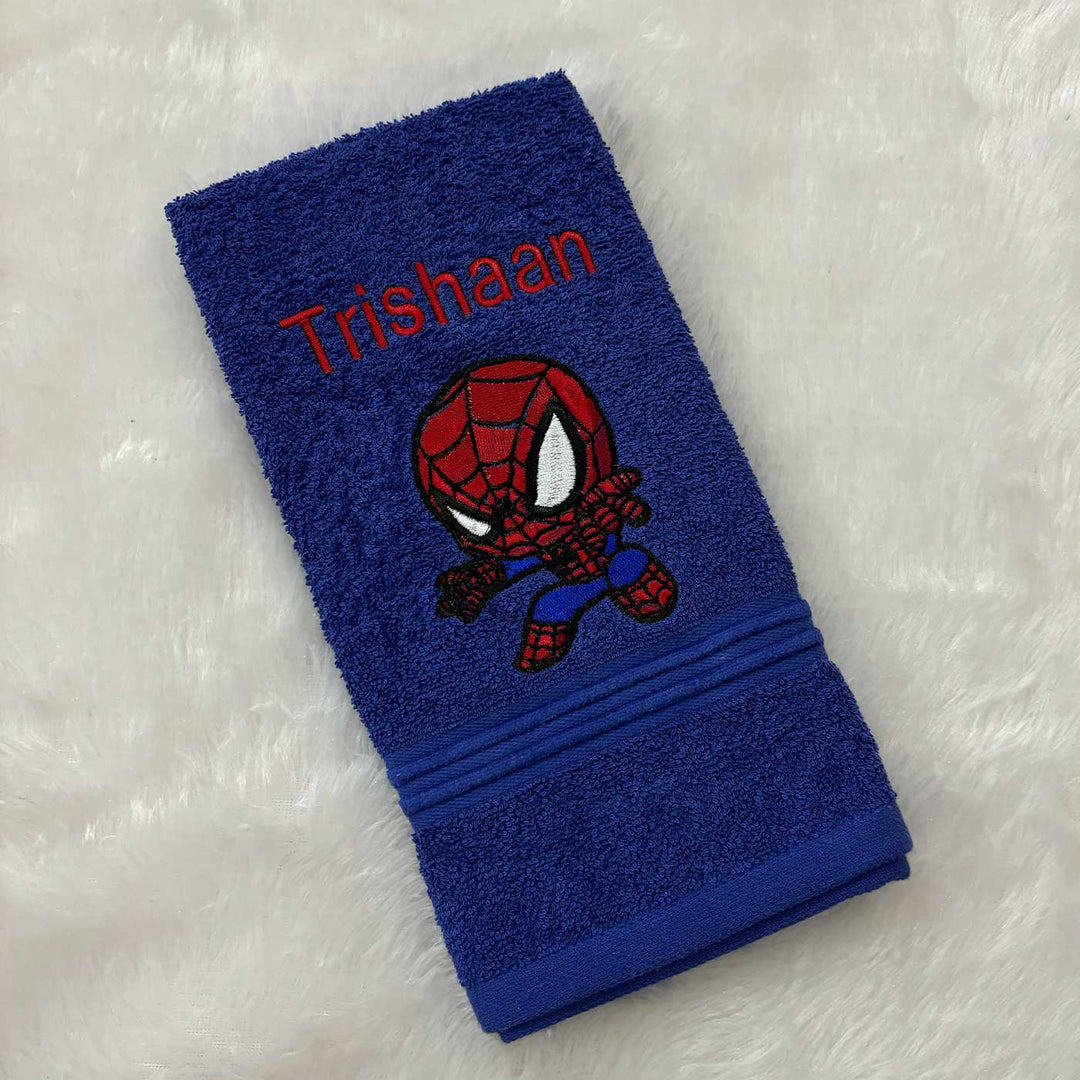 Personalized Embroidered Spiderman Design Cotton Hand Towel