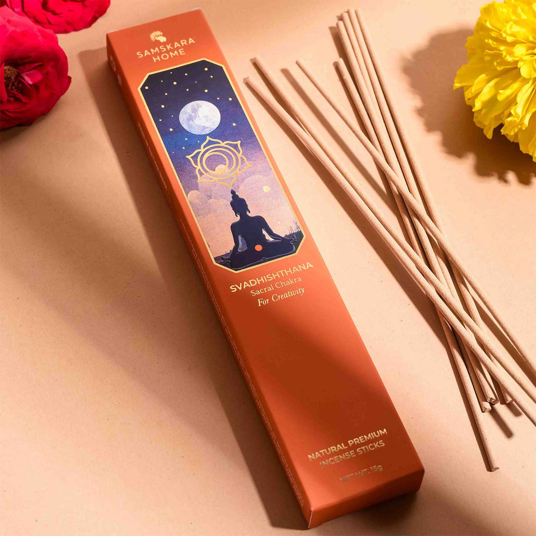 Handmade Svadhishtana - Sacral Chakra Natural Bamboo Free Incense Stick / Agarbatti | Set Of 15