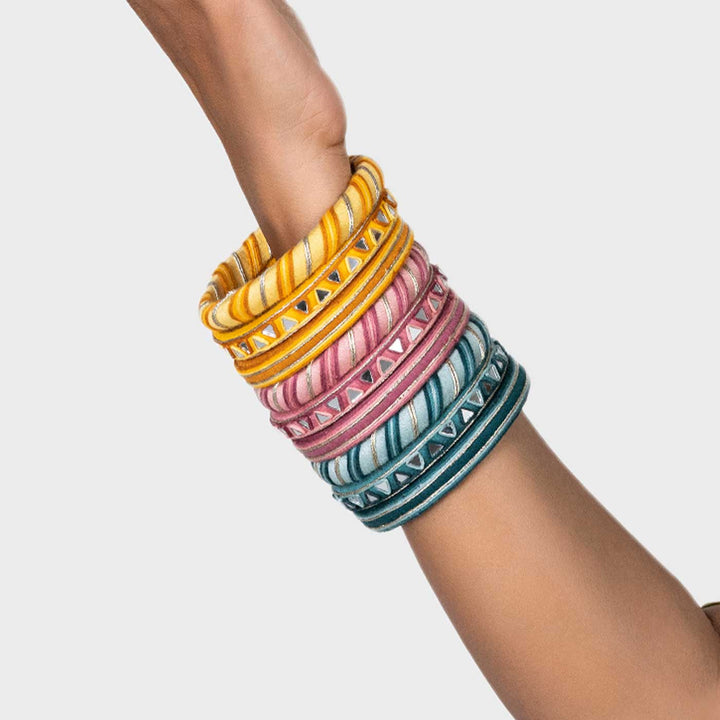 Multicolour Handcrafted Ahana Mirror Work Bangles | Set of 9