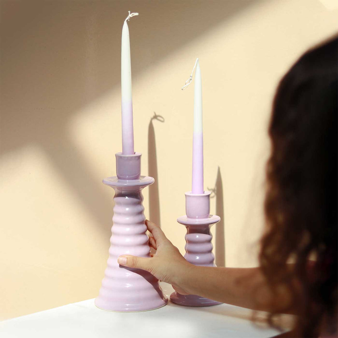 Handmade Lilac Coil Shaped Ceramic Candle Holder