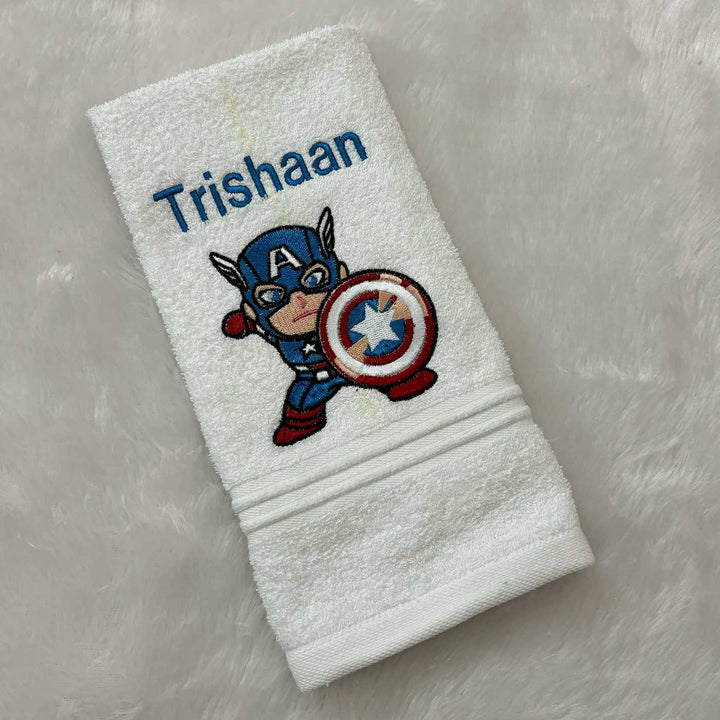 Personalized Embroidered Captain America Design Cotton Hand Towel