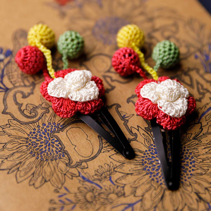 Handmade Red Rose Bloom Flower Hair Clips | Set of 2