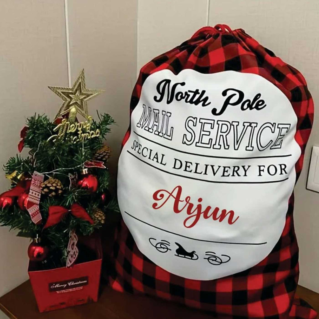 Personalized Classic Checkered Extra Large Muslin Gift Sack | Xmas Gifting Ideas